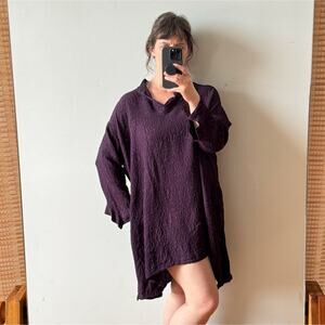 URU Lagenlook Embossed Silk Tunic in Purple